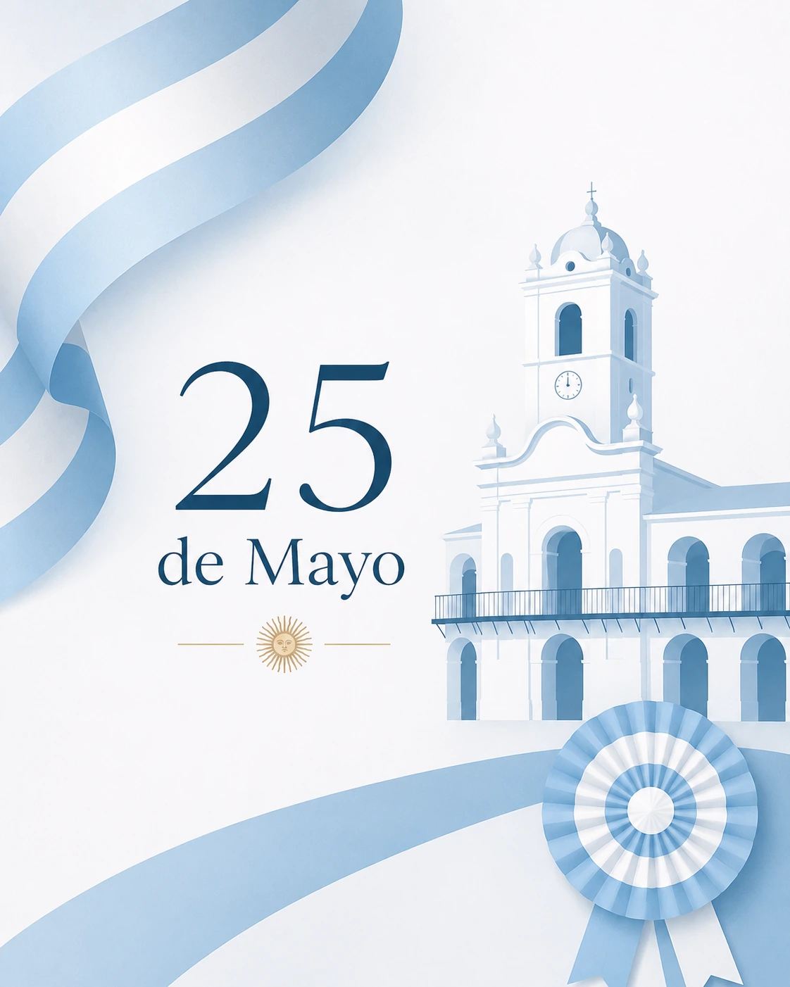Imagen institucional por el 25 de Mayo con el Cabildo y los colores argentinos